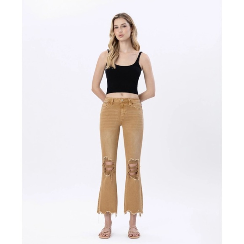 Vervet army khaki vintage high rise crop flare jeans women's size 30 trendy - Picture 1 of 9